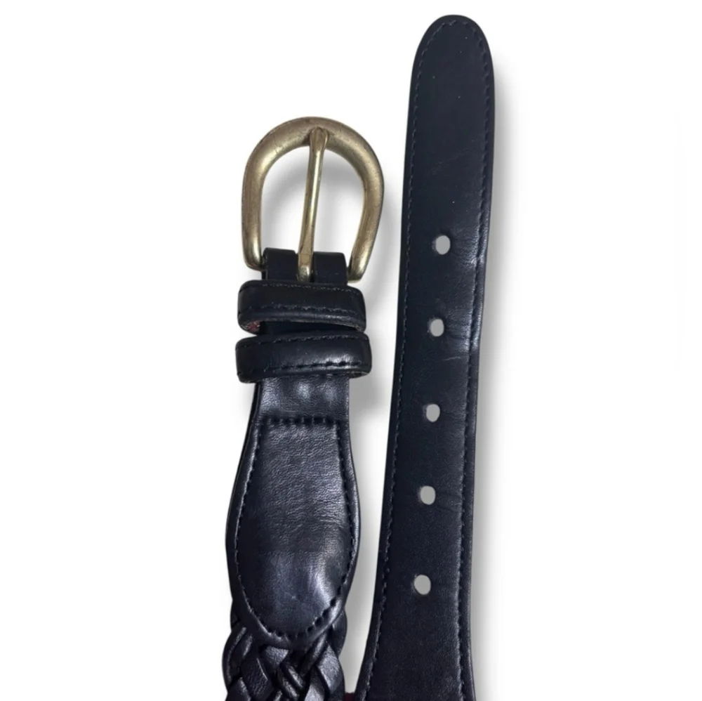Coach Black Braided Leather Belt with Gold Buckle